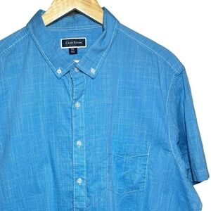 Club Room Mens XXL‎ Blue Gingham Short Sleeve Button Down Shirt Size XXL